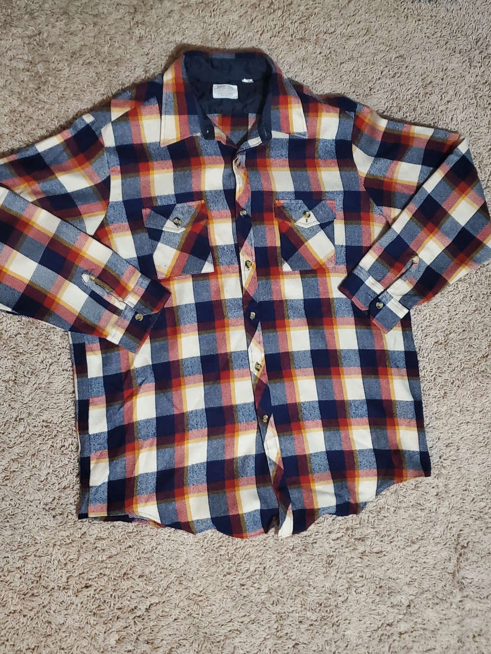Sears Plaid Button-Down Shirt in Navy, White & Mustard